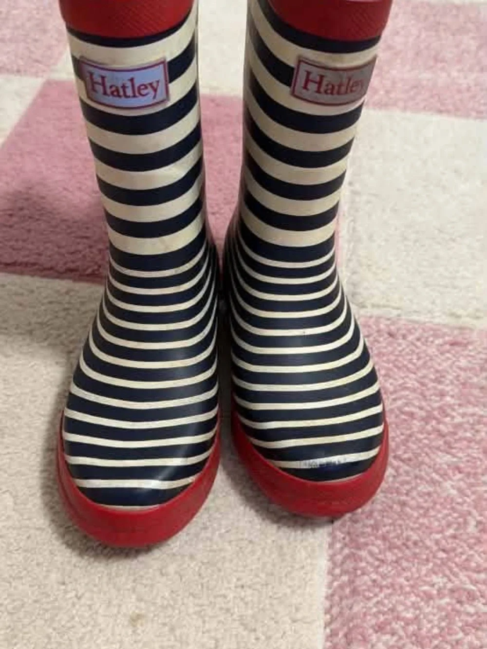 Hatley Navy & White Striped Kids Rain Boots with Red Trim